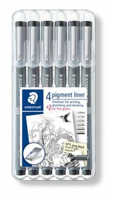 Tusfilc készlet, STAEDTLER "Pigment Liner 308", fekete, 4+2 darab